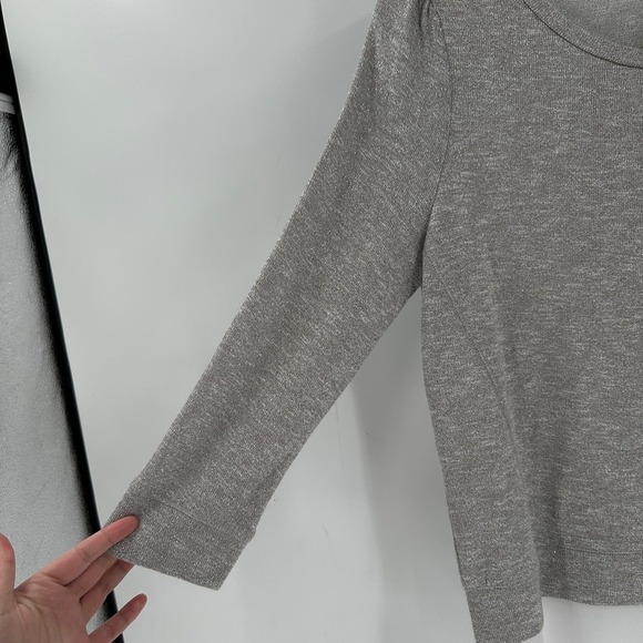 INC. International Concepts Gray Metallic Crew Neck Ruffle Hem Knit Top Medium - Picture 5 of 10